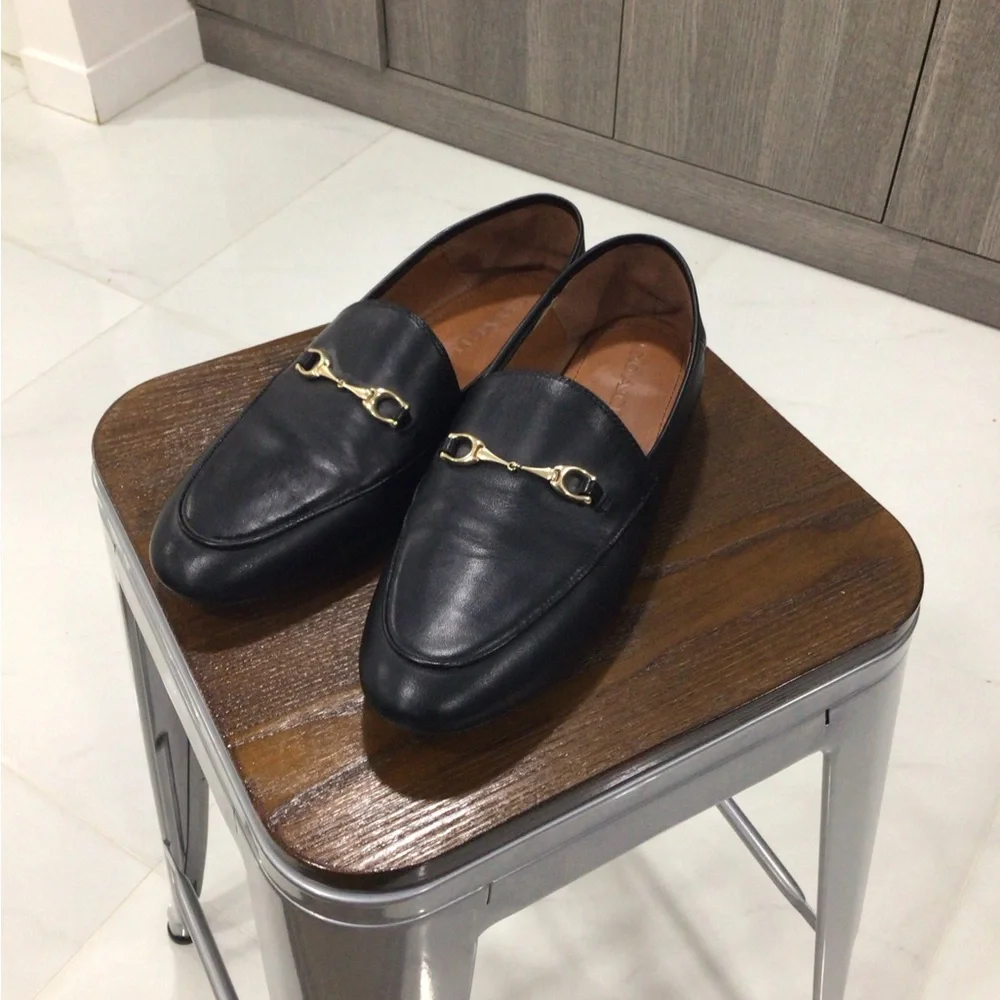 Coach Black Leather Slip-On Loafers with Gold Accent - Picture 1 of 6